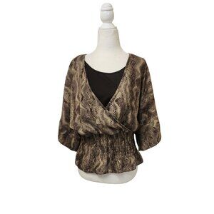 Apostrophe Brown Leopard Animal Print Sheer Blouse Top Women's Large y2k 2000s